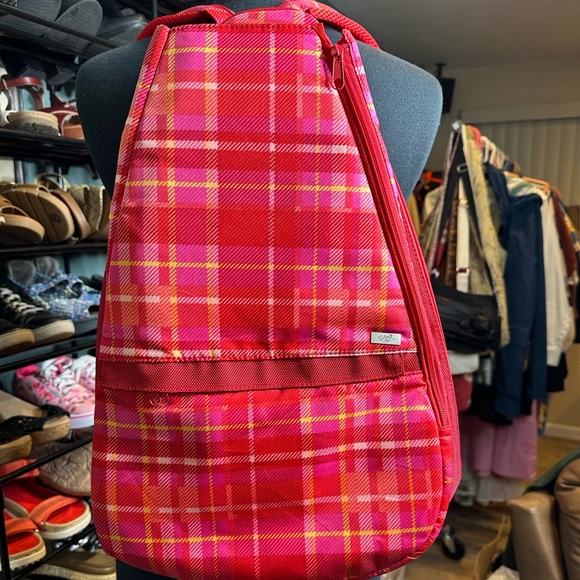 Glove-it Love Vibrant Red Pink Plaid Tennis Backpack - Picture 1 of 7